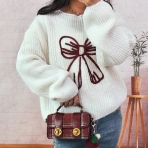 Bow Round Neck Long Sleeve Sweater
