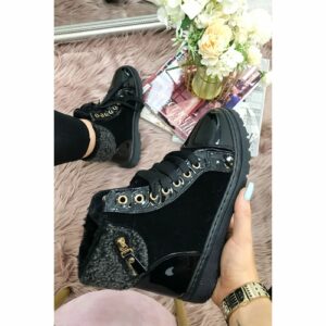 Bottes noires en fourrure Borg à lacets