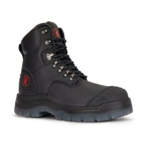 ROCKROOSTER Kensington Black 7-Zoll-Arbeitsstiefel aus Leder mit Reißverschluss an der Seite und Stahlkappe