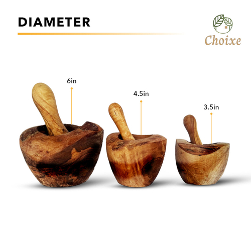 Mortar and pestle made from rustic olive wood - Image 2