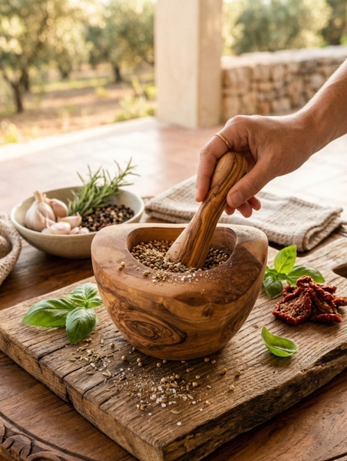 Mortar and pestle made from rustic olive wood - Image 6